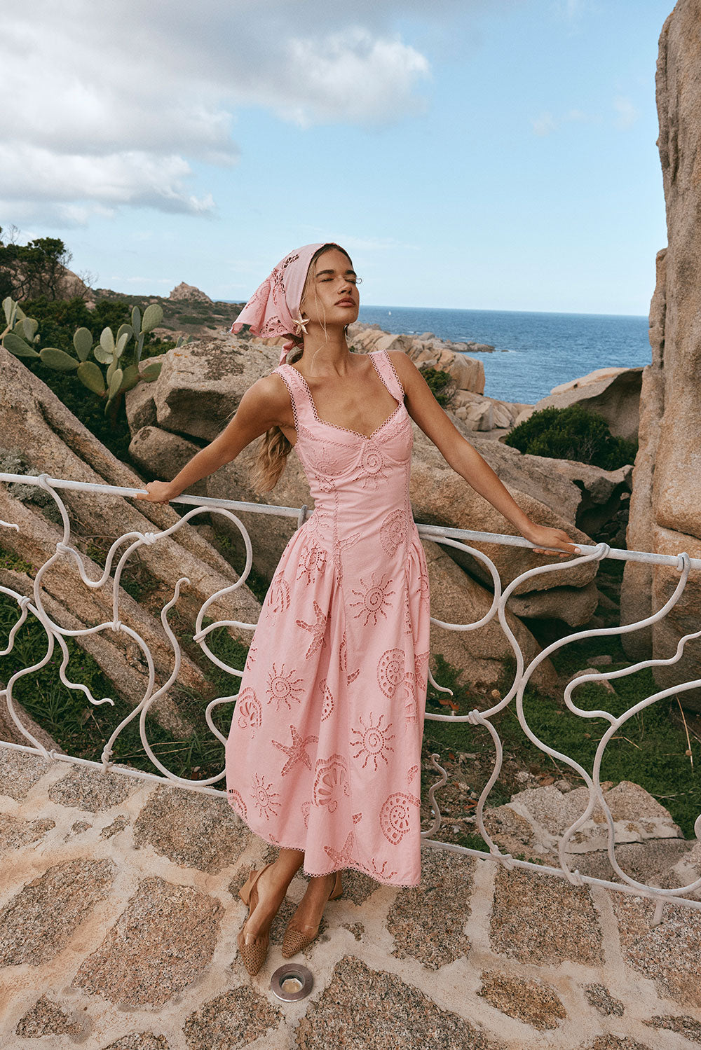 Biarritz Thick Strap Embroidered Midi Dress
