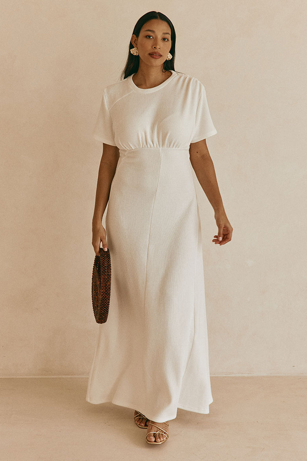 White Ribbed A Line Maxi Gizelle Dress – SABO
