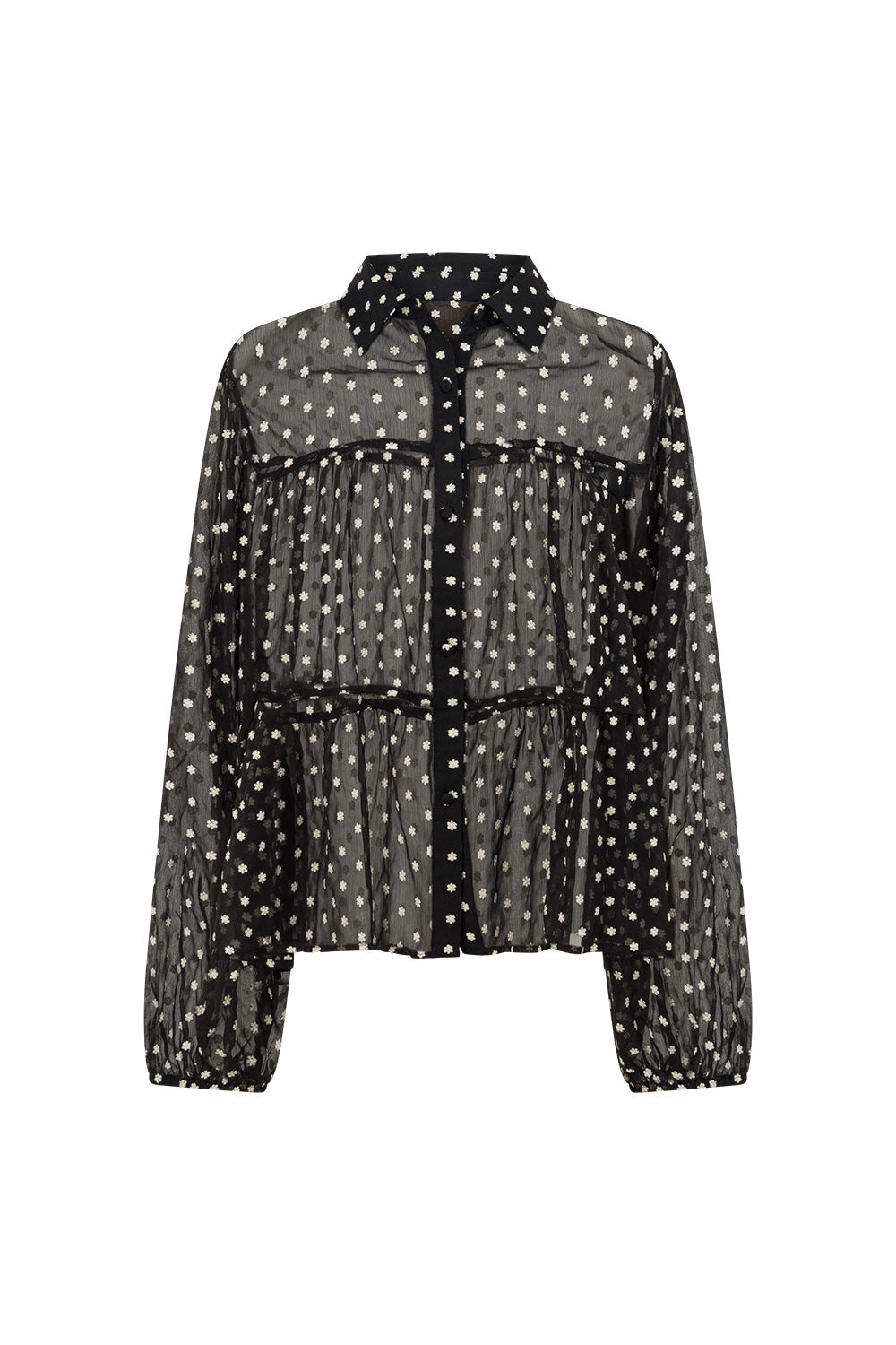 Black and White Floral Embroidery Button Up Delita Top – SABO