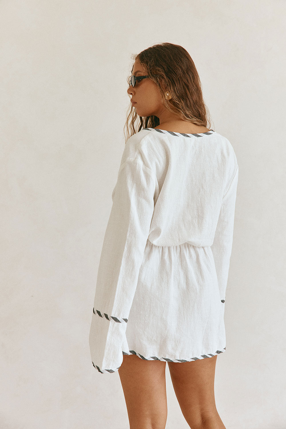 White Long Sleeve Wrap Mini Juniper Dress – SABO