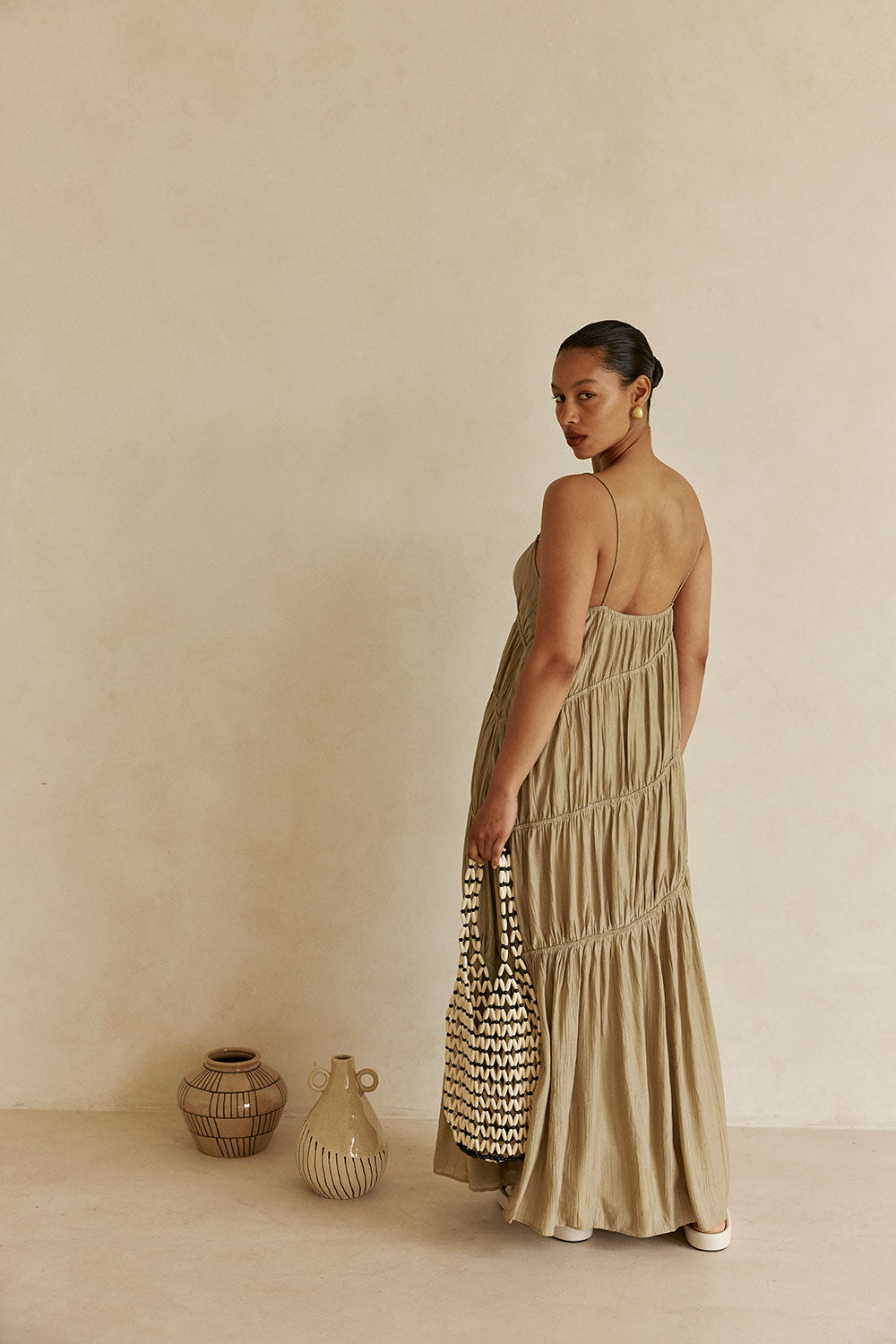 taupe stretch woven bandeau ruched maxi dress Taupe Stretch Woven Bandeau Ruched Maxi Dress