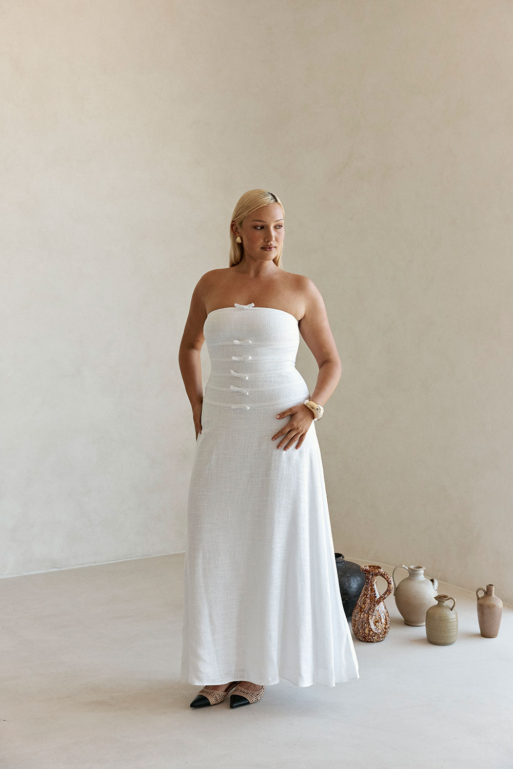 Bridal White Strapless Bow Palais Maxi Dress S | by Sabo Bridal White Strapless Bow Palais Maxi Dress S | by Sabo