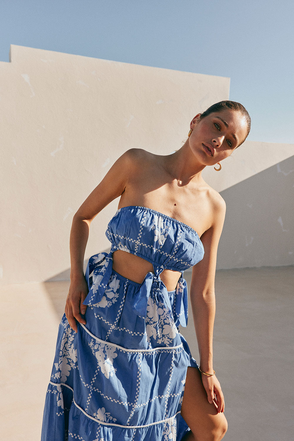 Lili Strapless Cutout Tie Maxi Dress