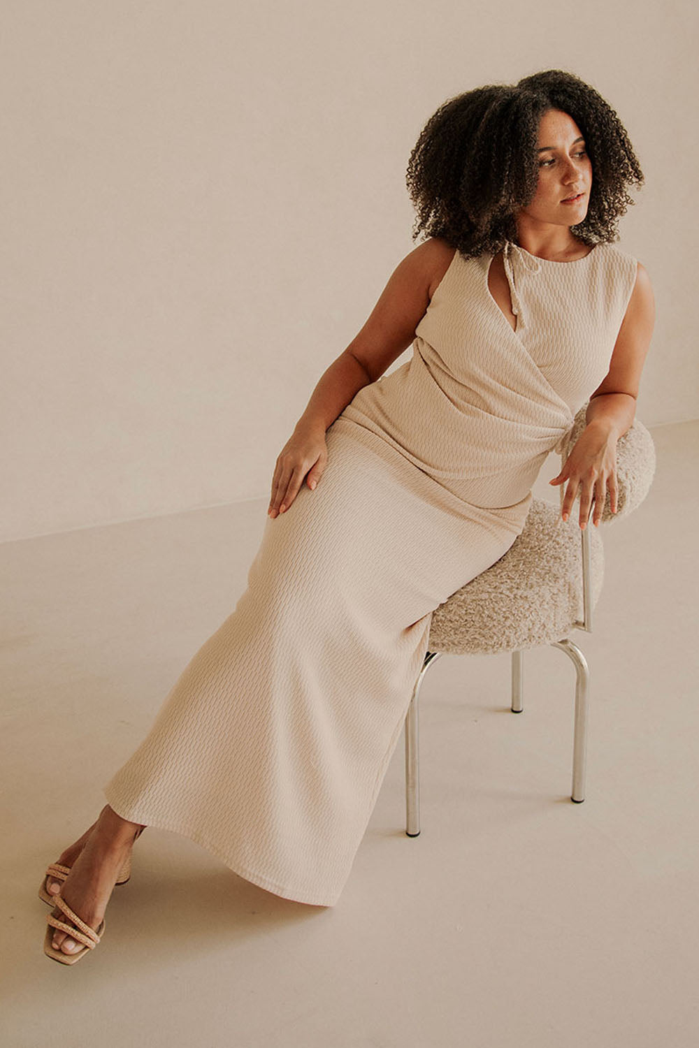 cairo dress in beige product info and reviews CHUFY Cairo silk maxi dress in siwa brown Soleil Blue