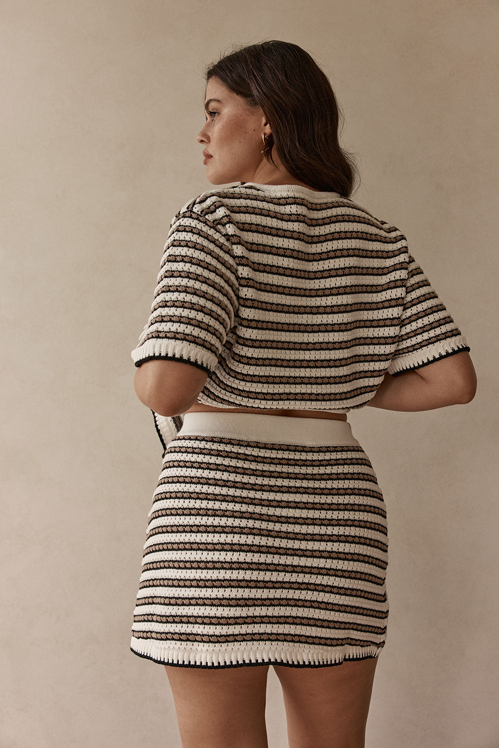 White and Brown Stripe Knit Mini Scottie Skirt – SABO