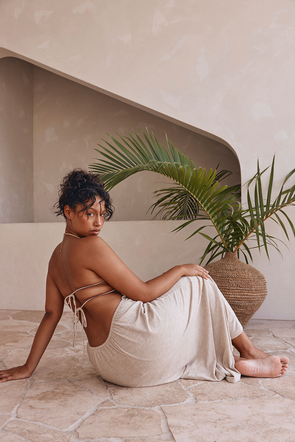 Beige Backless Halter Neck Naisha Dress L | by SABO Beige Backless Halter Neck Naisha Dress L | by SABO