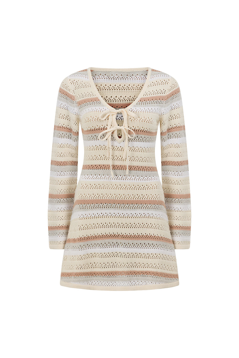 Cream Stripe Knit Long Sleeve Mini Veya Dress – SABO