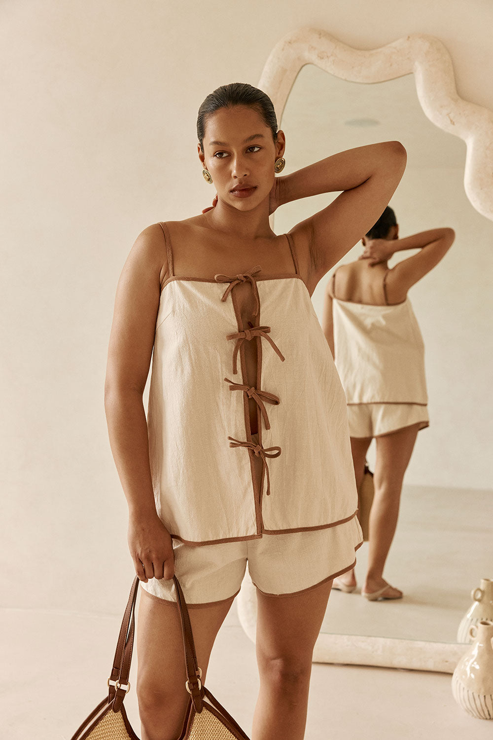 Beige Strappy Front Tie Rosalina Top – SABO