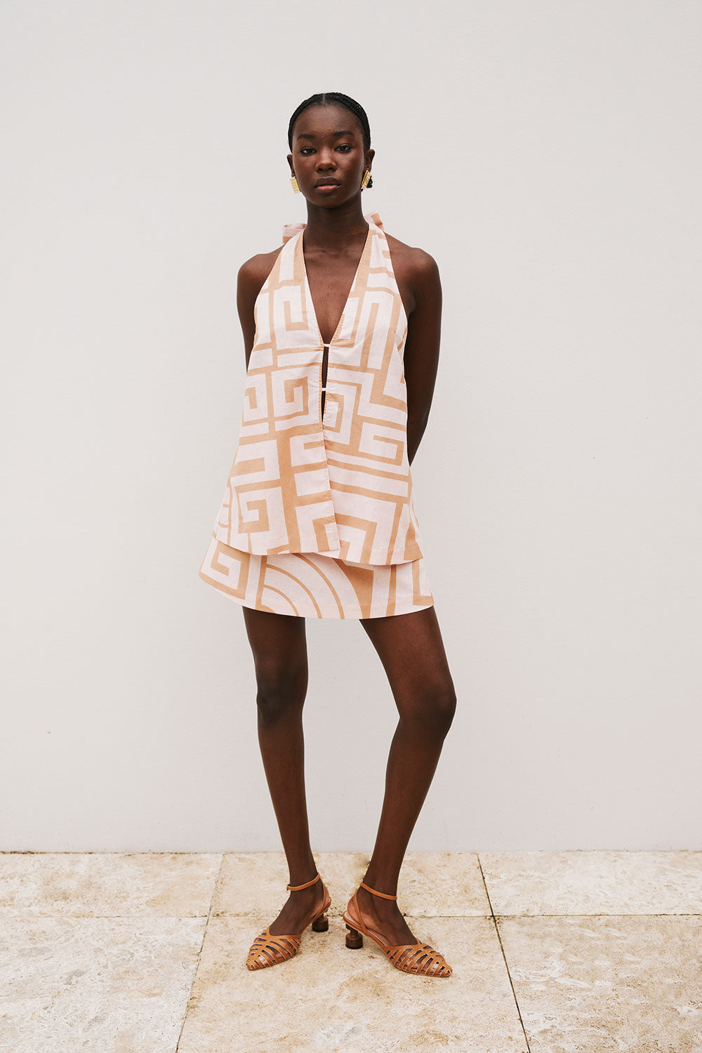 Pink Hellenic Maze Backless V-Neck Halter Mini Alora Dress XXL | by SABO Pink Hellenic Maze Backless V-Neck Halter Mini Alora Dress XXL | by SABO