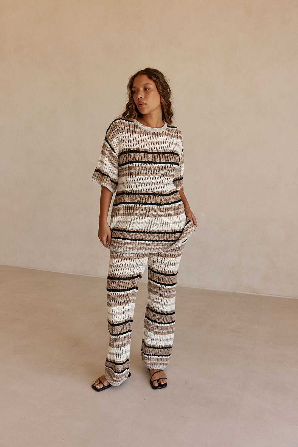Tan and White Stripe Knit Java Top – SABO