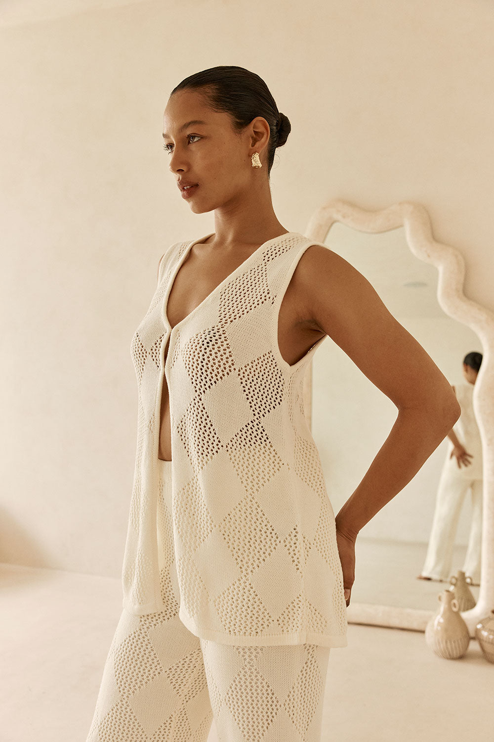 Cream Knit V Neck Blanca Top – SABO