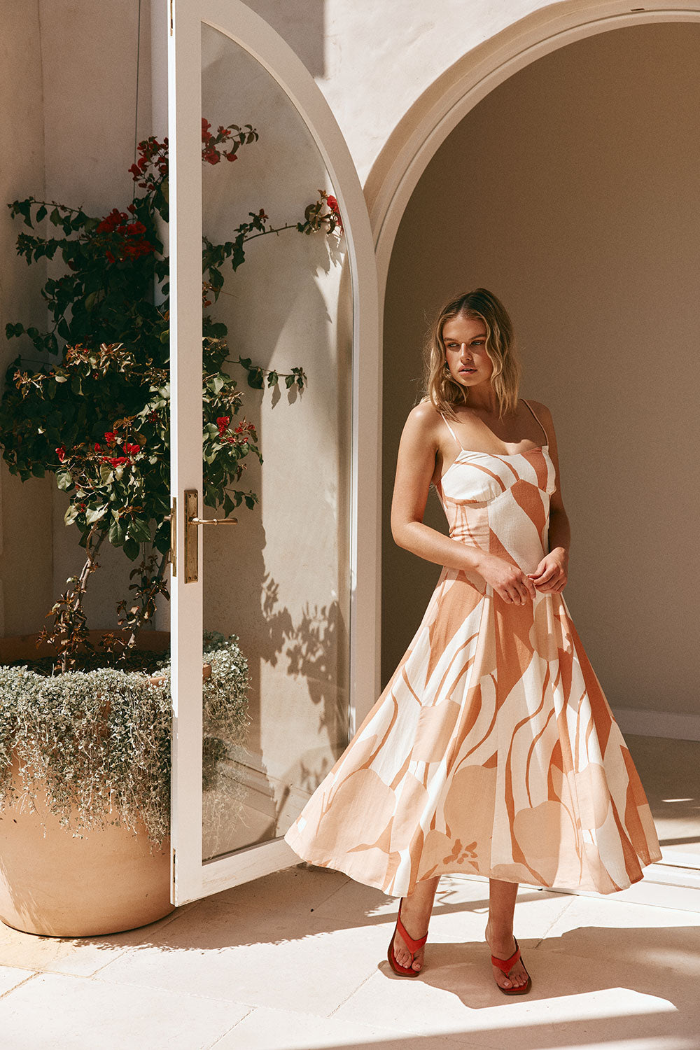 Peach Solanto Print Strappy Maxi Seme Dress XS