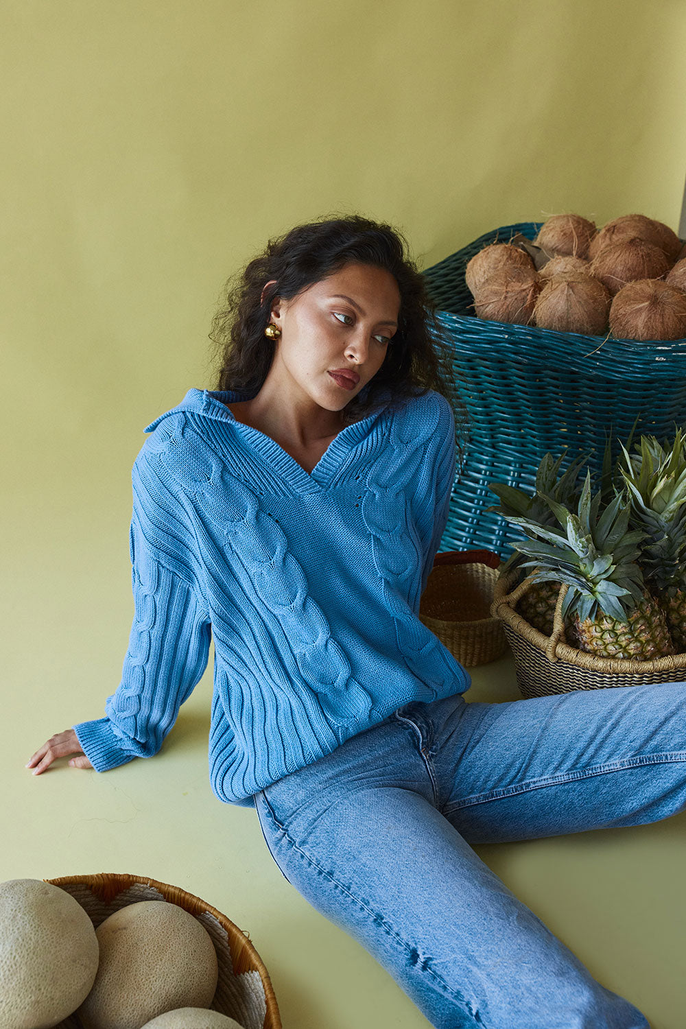 Blue Knit Long Sleeve Collar Jorja Sweater – SABO