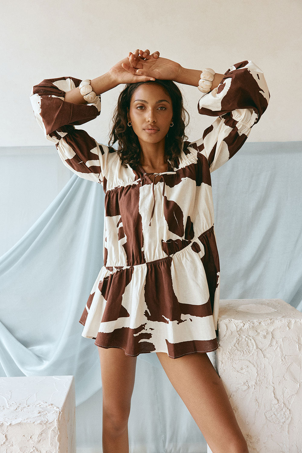 Brown Arredo Print Ruched Long Sleeve Esperenza Dress XXXL | by SABO Brown Arredo Print Ruched Long Sleeve Esperenza Dress XXXL | by SABO