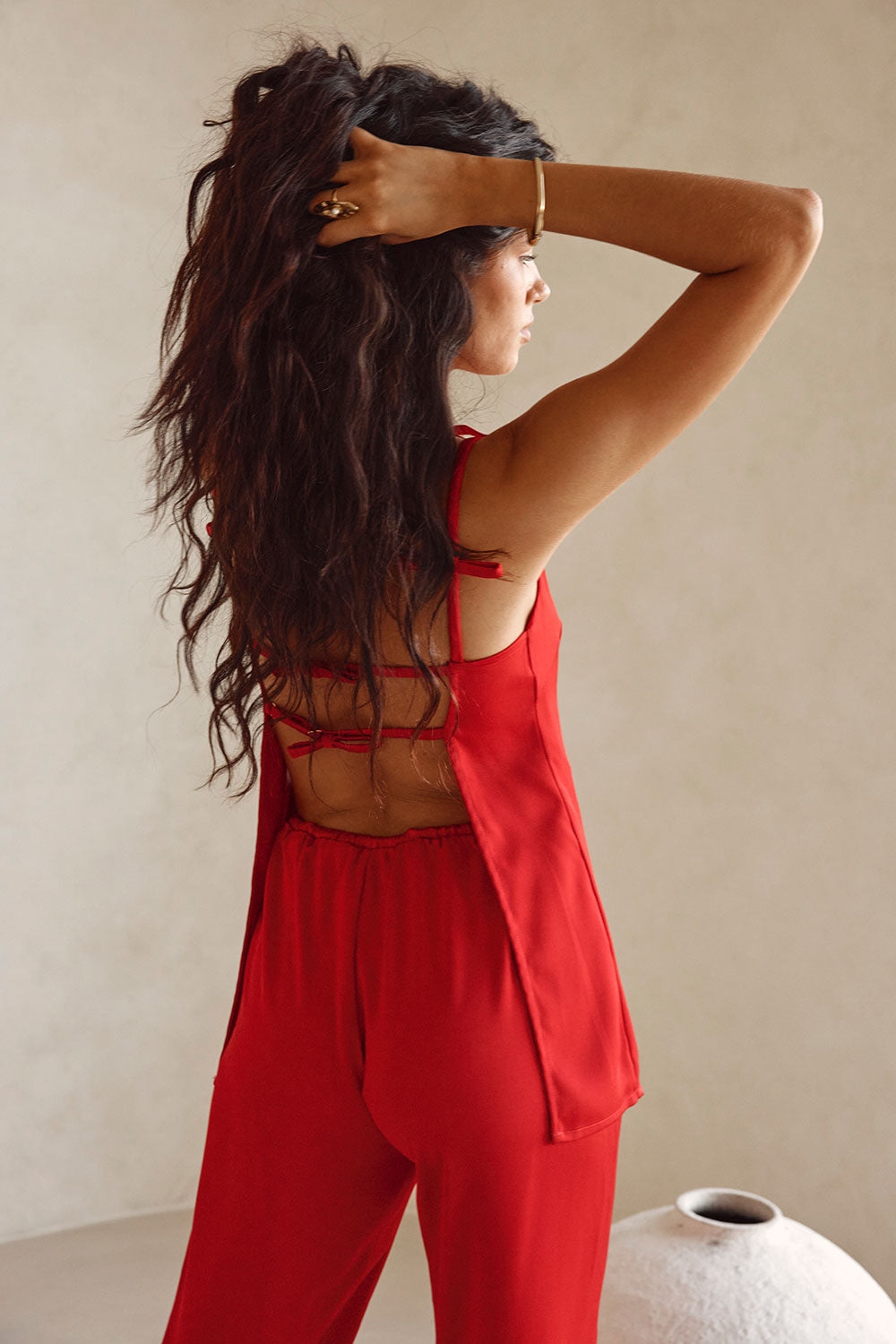 Red Thin Strap Backless Kinsley Jumpsuit – SABO