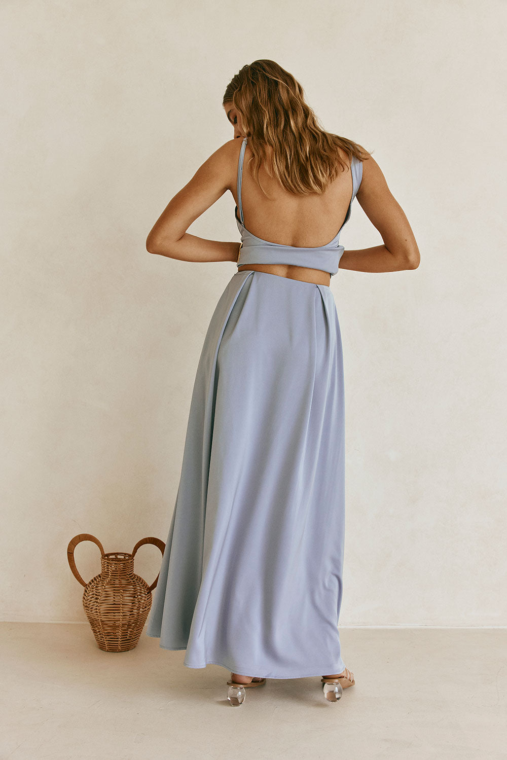 Blue High Waist Pleated Maxi Hailey Skirt – SABO
