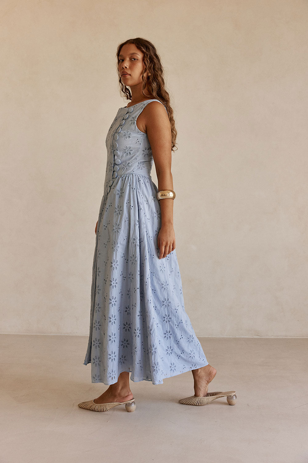 Blue Broderie Button Maxi Odessa Dress S | by SABO Blue Broderie Button Maxi Odessa Dress S | by SABO