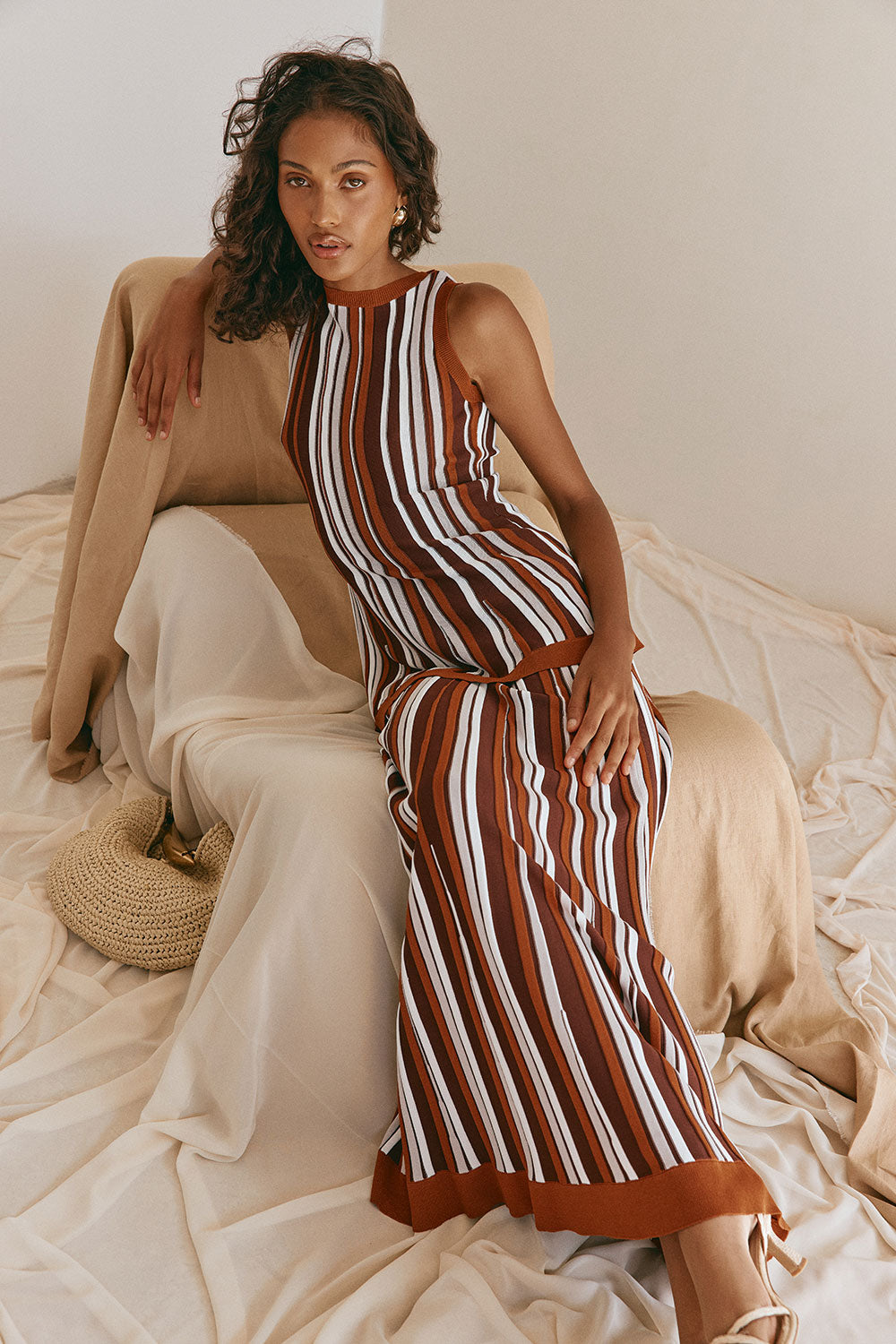 Brown Stripe Pleated Maxi Zodiac Maxi Skirt – SABO