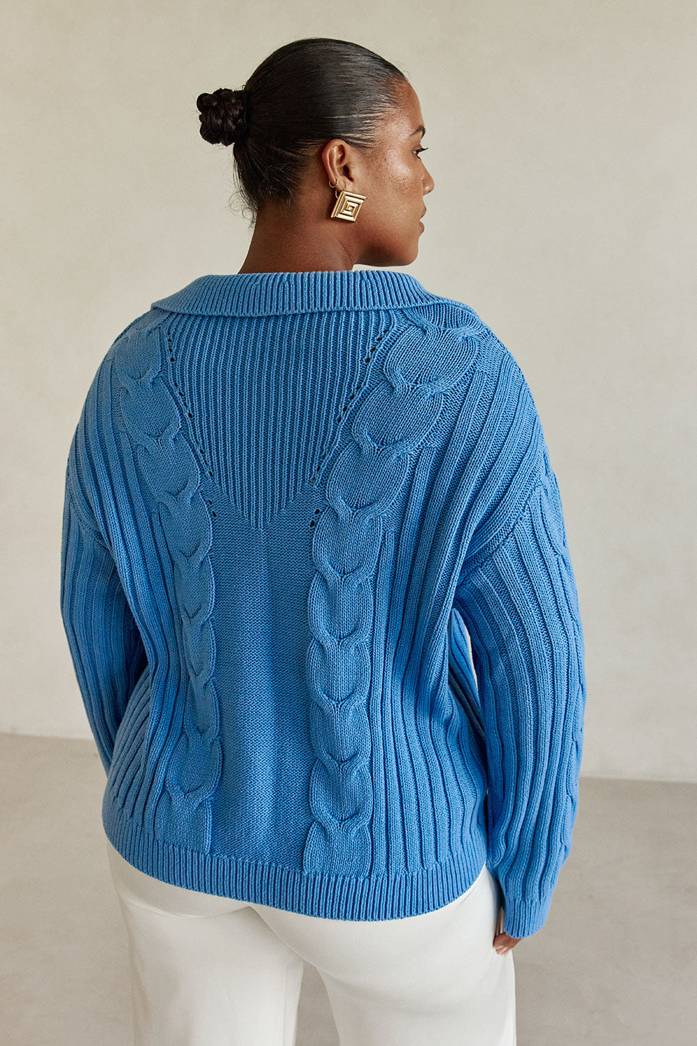 Blue Knit Long Sleeve Collar Jorja Sweater – SABO