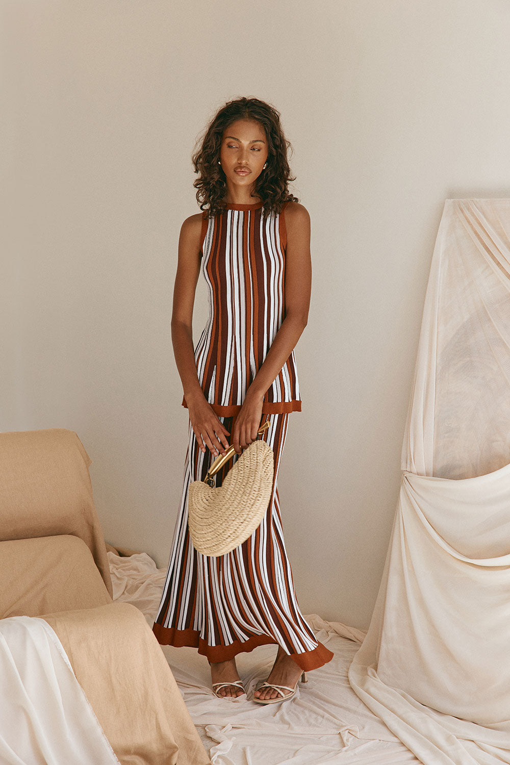 Brown Stripe Pleat A Line Zodiac Top – SABO