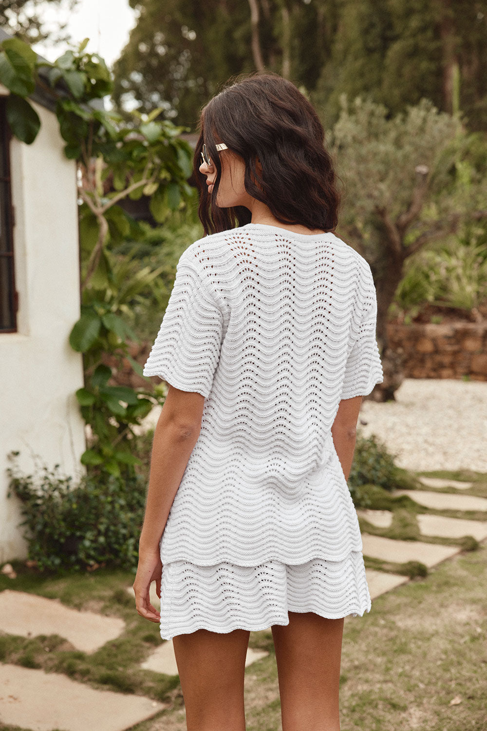 White Wave Knit Short Sleeve Leah T Shirt Top – SABO