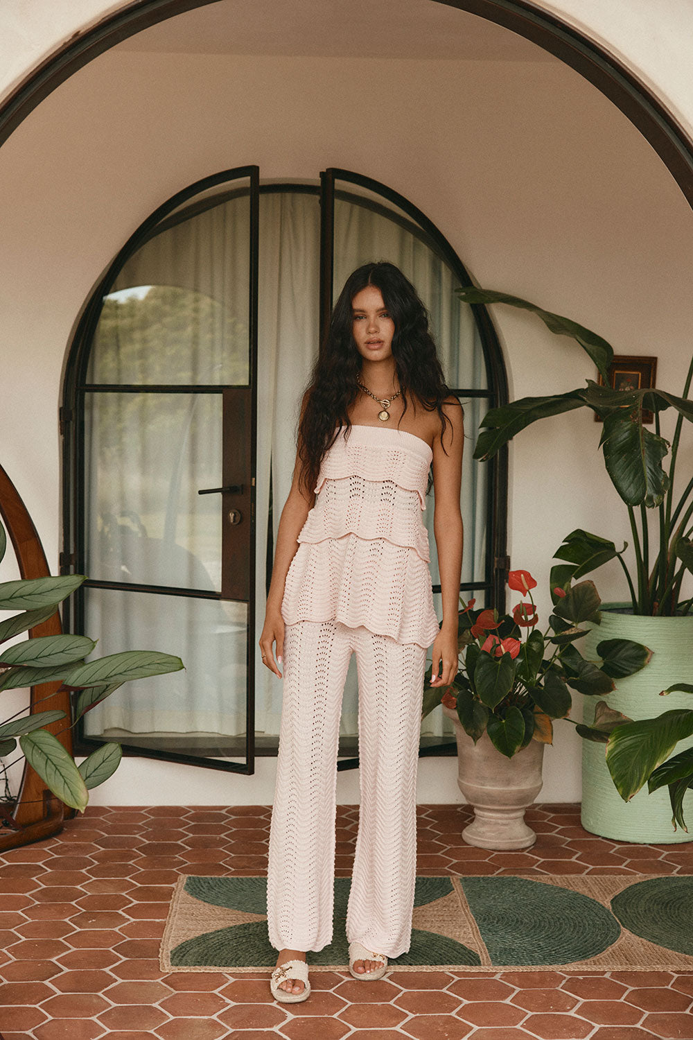 Blush Pink Crochet Knit High Waist Kama Pants – SABO