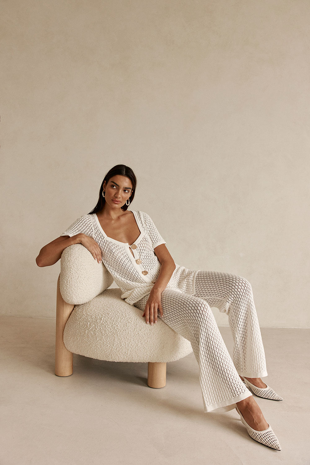 White Crochet Knit Button Up Milana Top – SABO