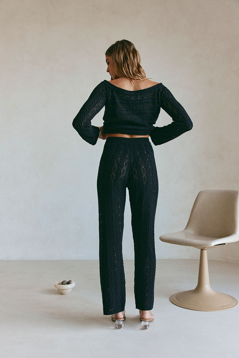 Black Crochet Knit High Waist Cierra Pants – SABO