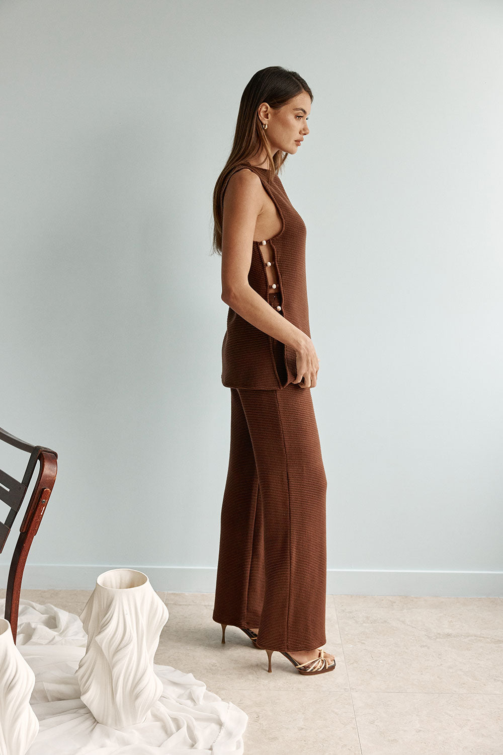 Brown Waffle High Waist Andy Pants – SABO