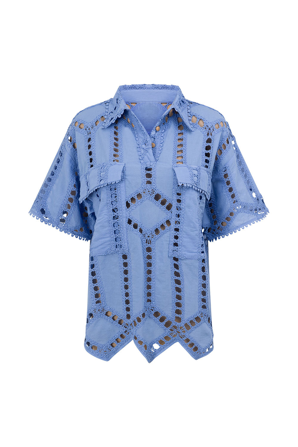 Blue Cotton Cutwork Button Up Alyce Shirt – SABO