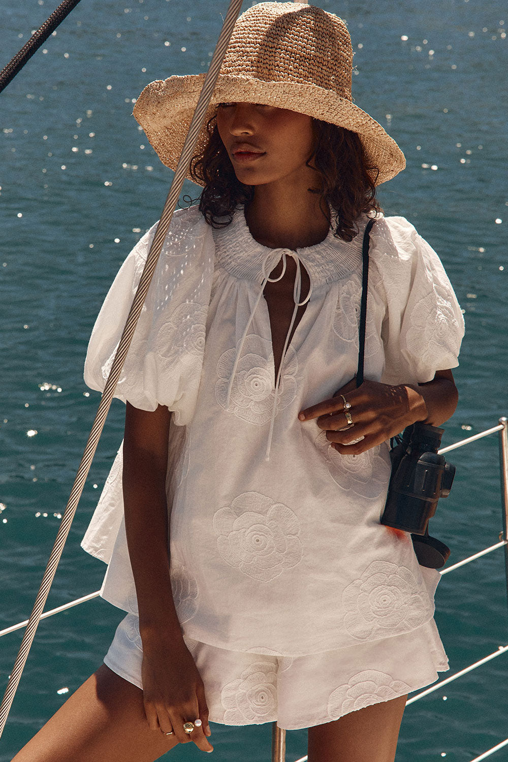 White Flower Embroidery Puff Sleeve Marceline Top – SABO