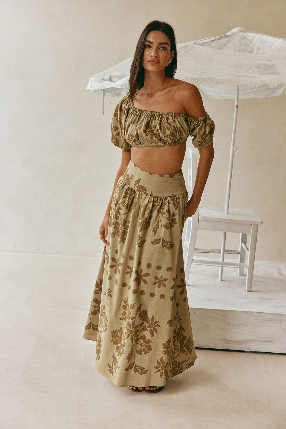 Ancienne Green Print Linen Maxi Yumi Skirt – SABO