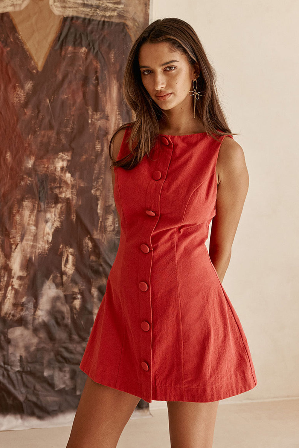 Cherry Red Button A Line Mini Graylee Dress XXS