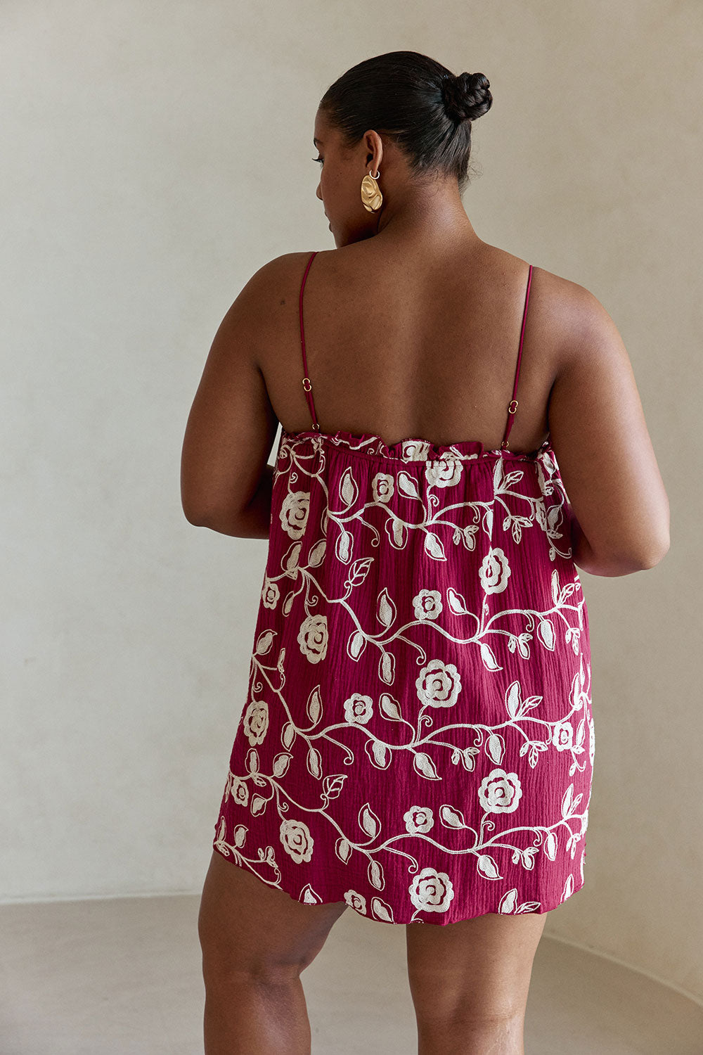 Red Embroidered Dahlia Print Babydoll Mini Evelia Dress XL | by SABO Red Embroidered Dahlia Print Babydoll Mini Evelia Dress XL | by SABO