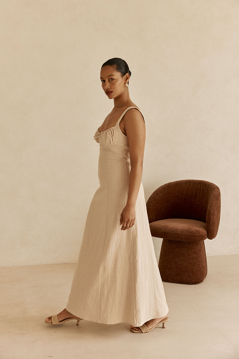 Beige Milkmaid A-Line Maxi Arlette Dress XS | by SABO Beige Milkmaid A-Line Maxi Arlette Dress XS | by SABO
