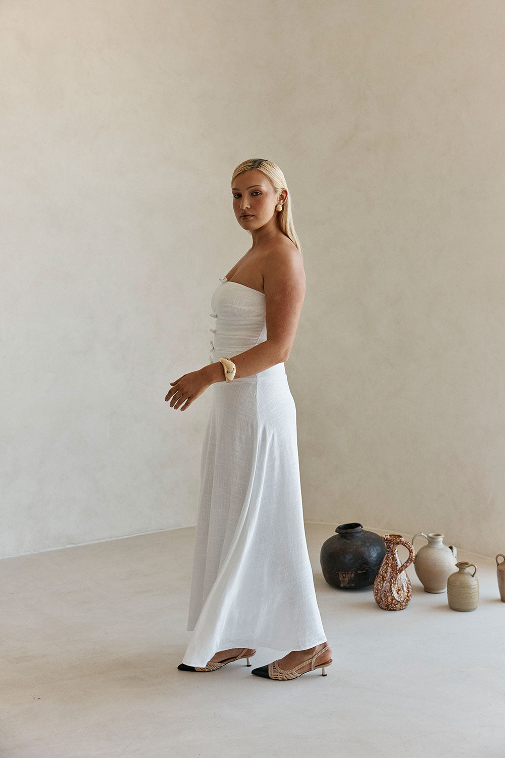 Bridal White Strapless Bow Palais Maxi Dress L