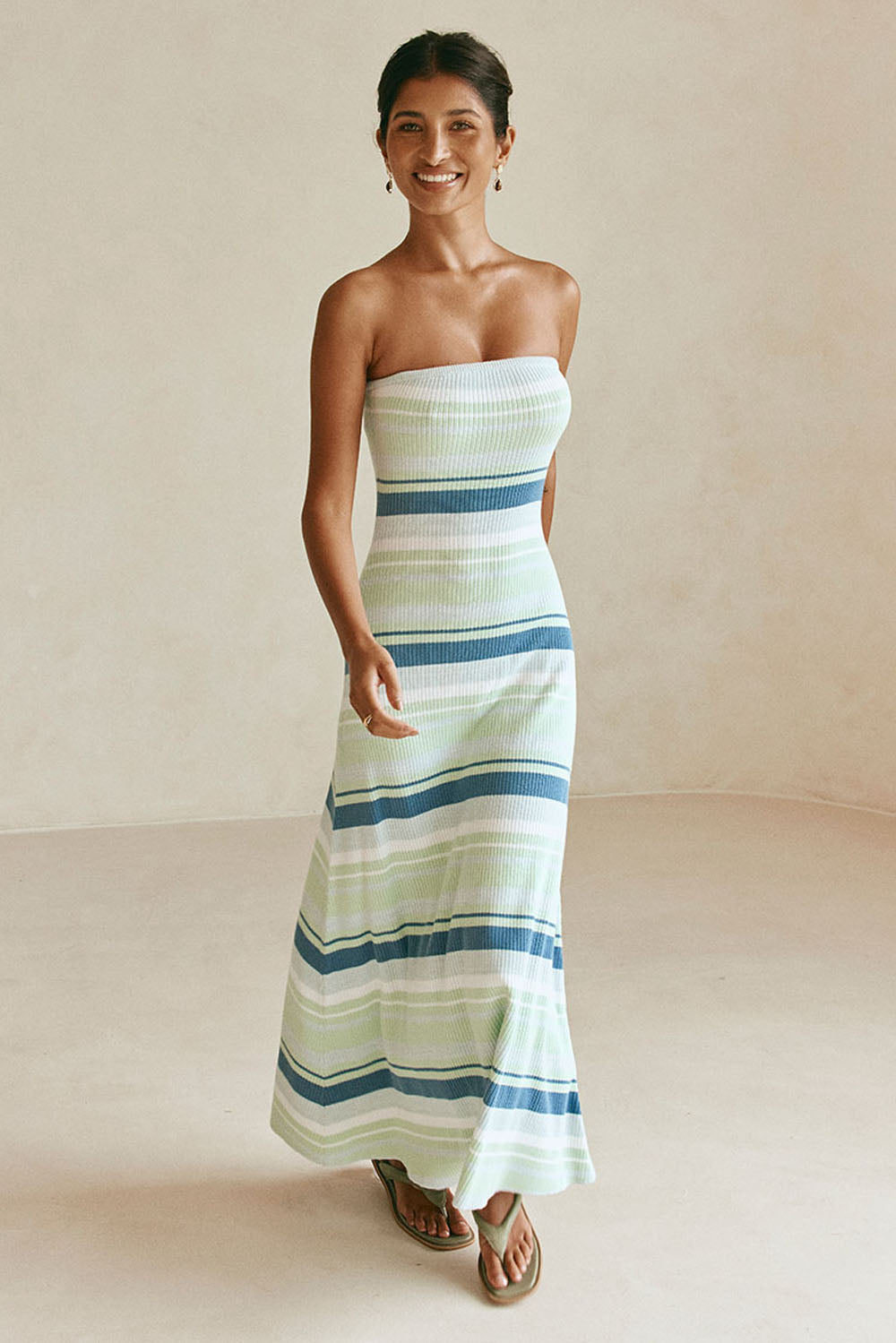 green stripe maxi dress PINCH Tiered Stripe Maxi Dress in Green