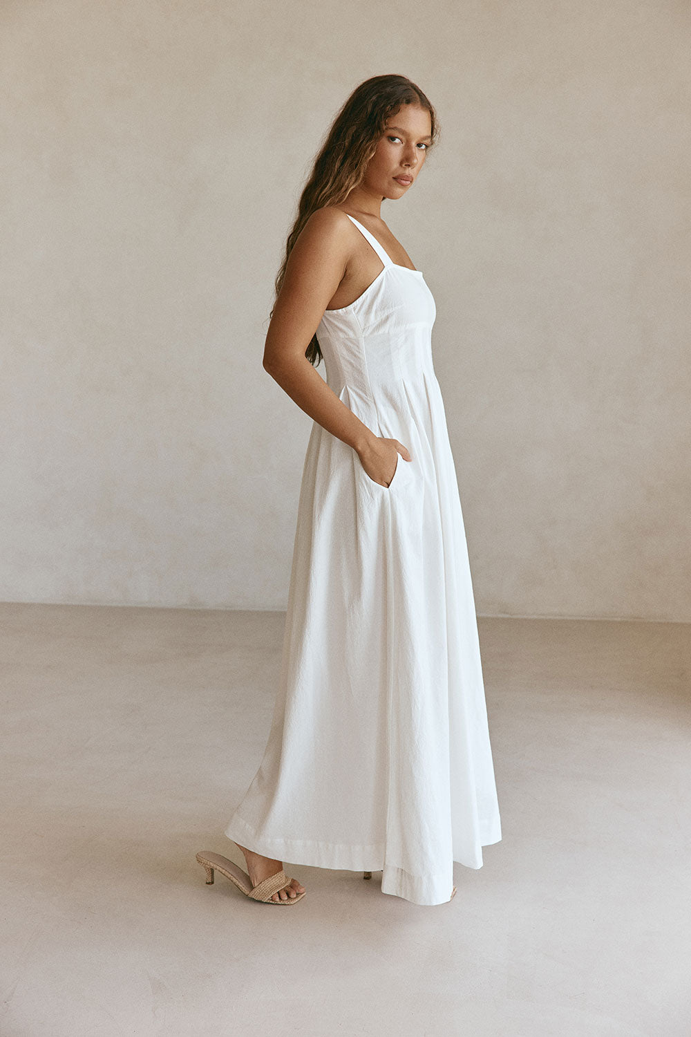 ワンピースマン559ROBE de FLEURS XSアイボリー White Cotton Pintuck Maxi Flores Dress – SABO