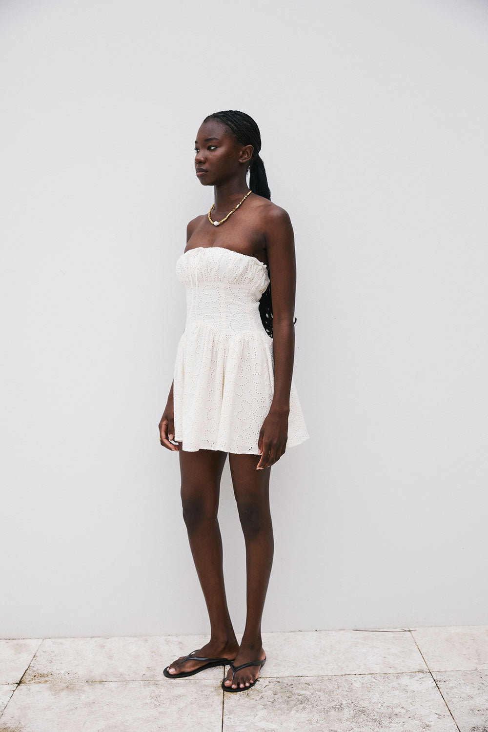 sabo skirt white dress White Broderie Strapless Flouncy Mini Aura Dress L