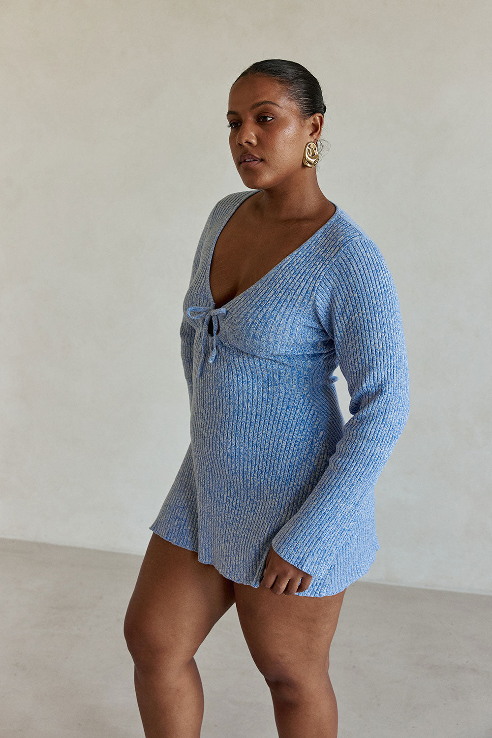 ribbed long sleeve dress Calleigh Long Sleeve Bodycon Sweater Mini Dress Shop American Threads Women's Trendy Online Boutique White / L