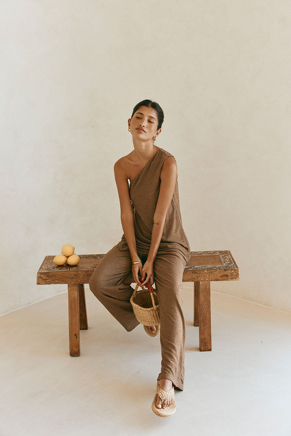 Chocolate Brown One Shoulder Side Tie Zen Top – SABO