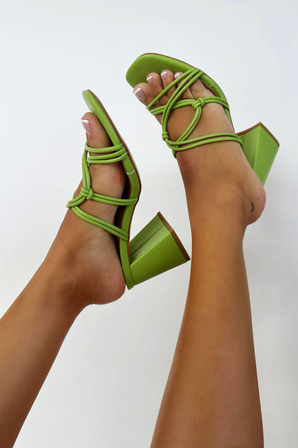 Allegra K Women's Open Toe Lace Up Chunky High Heels Sandals Green 9 :  Target