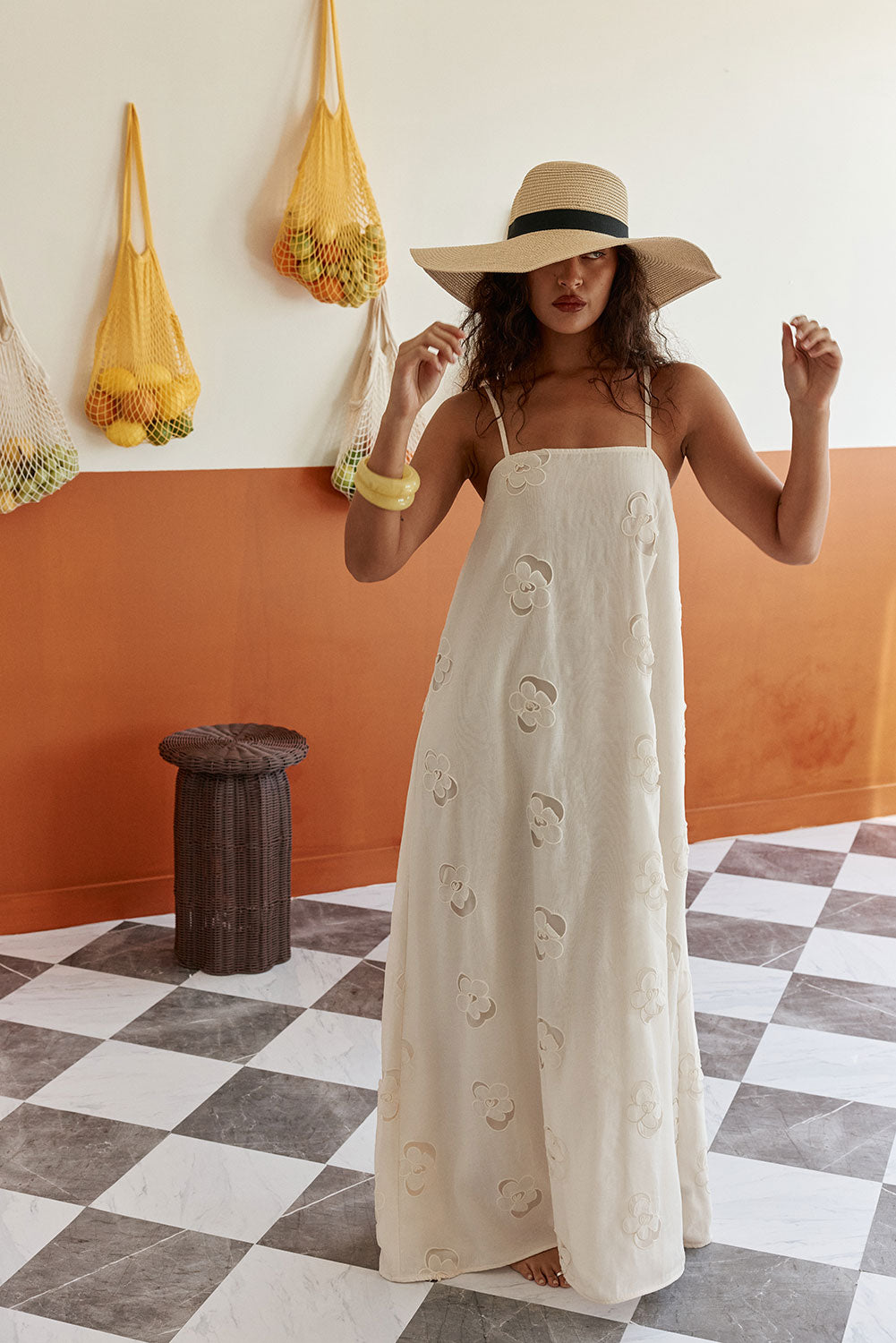 Beige Cutwork Babydoll Maxi Melena Dress XL