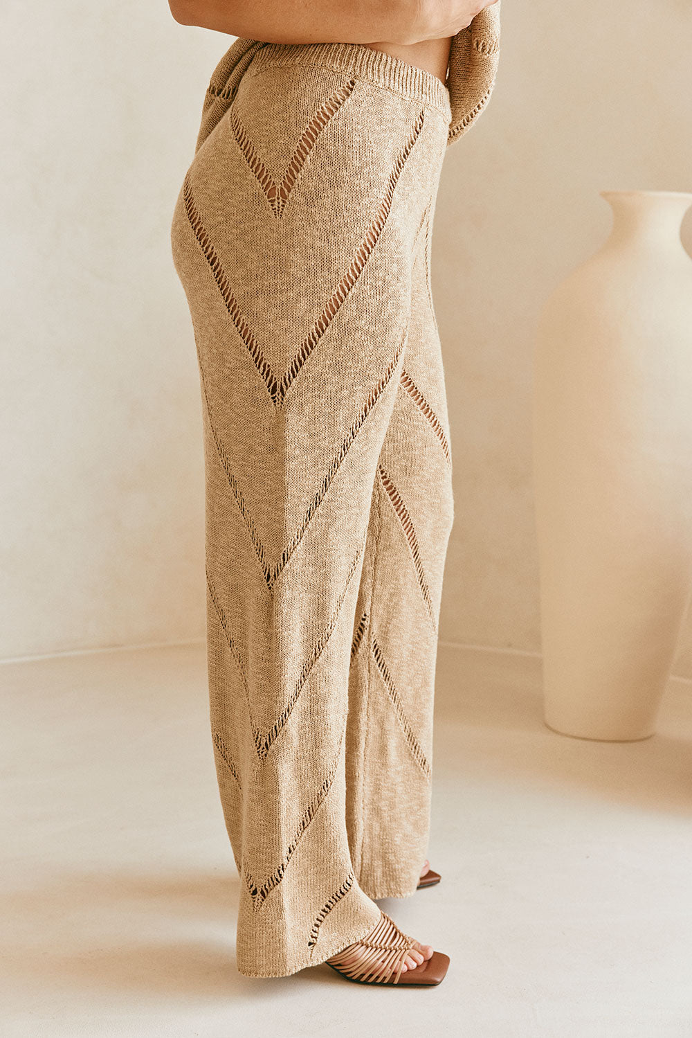 Tan Knit High Waist Ladder Pannel Josiah Pants – SABO