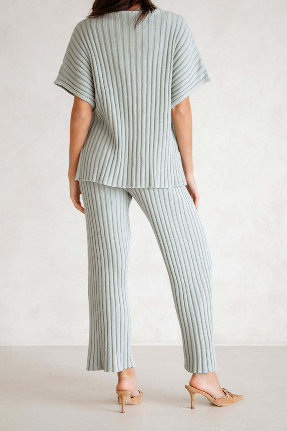 Grey Ribbed Knit High Waist Elastic Celine Pants – SABO