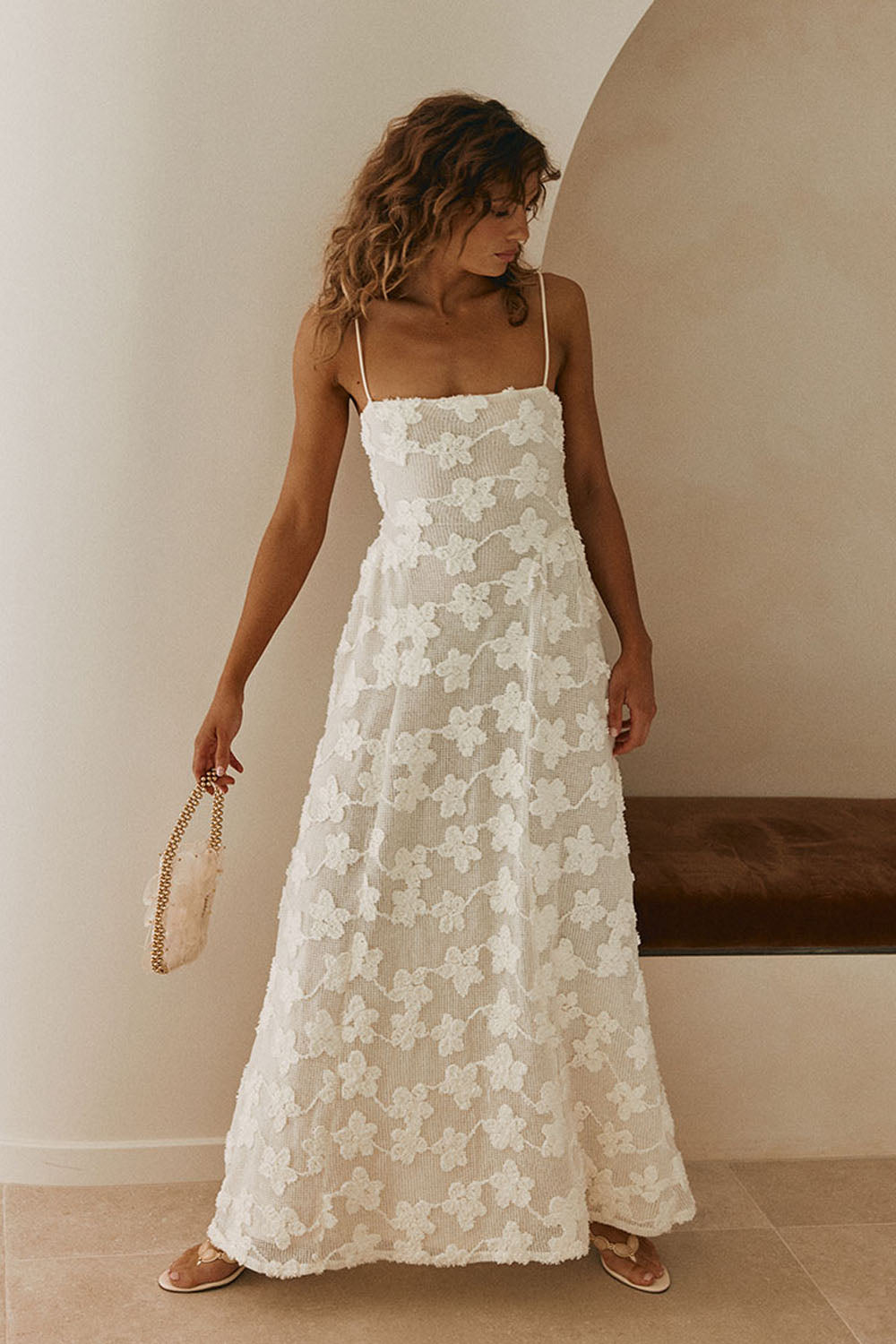Cream Floral Mesh Applique Maxi Bianka Dress – SABO