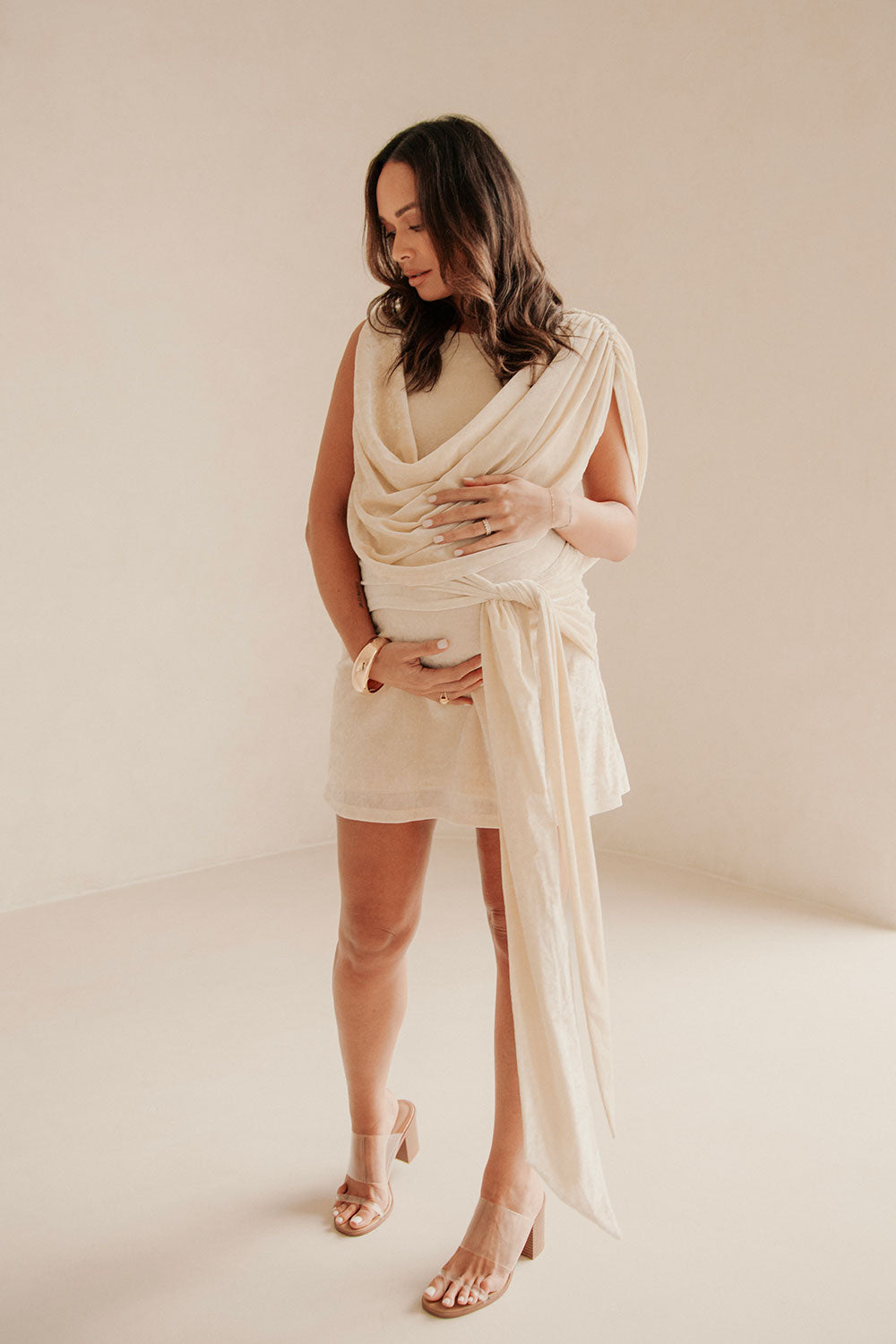 Beige Suede Plunge V Neck Tie Mini June Dress XXL | by SABO Beige Suede Plunge V Neck Tie Mini June Dress XXL | by SABO