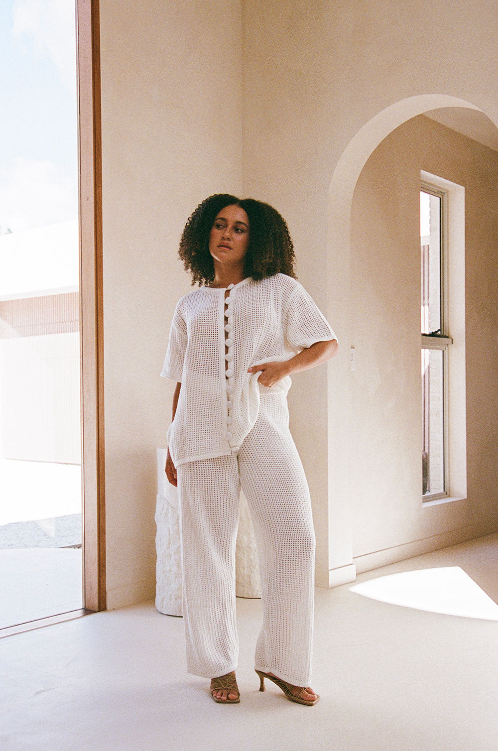 Cream Knit Elastic High Waist Wide Leg Zayna Pants – SABO