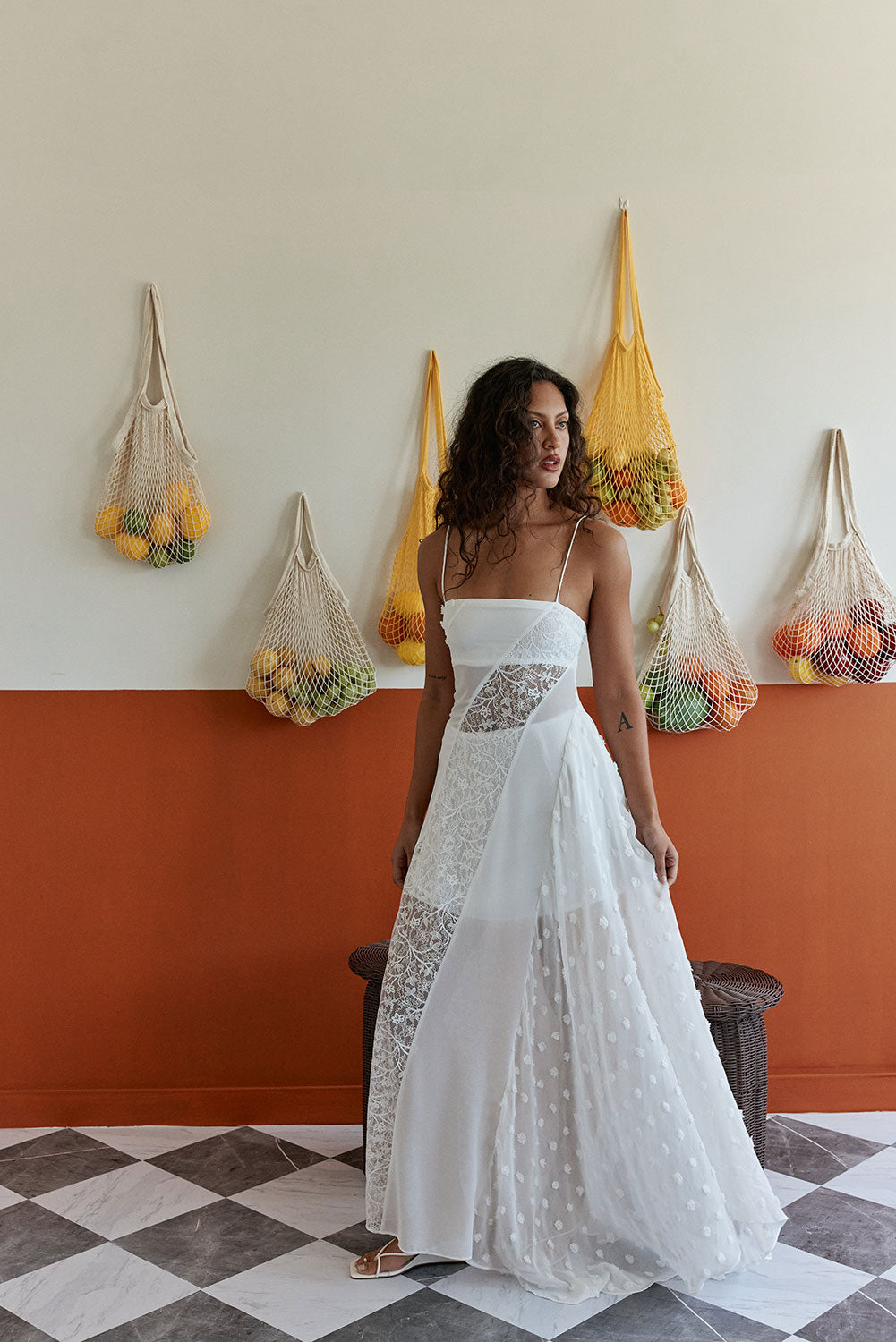 Bridal White Sheer Lace Flared Maxi Dune Dress XXS