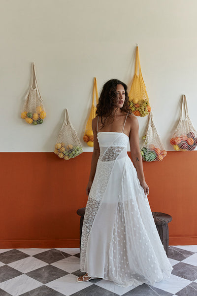 white bridal maxi dress Bridal White Sheer Lace Flared Maxi Dune Dress XL